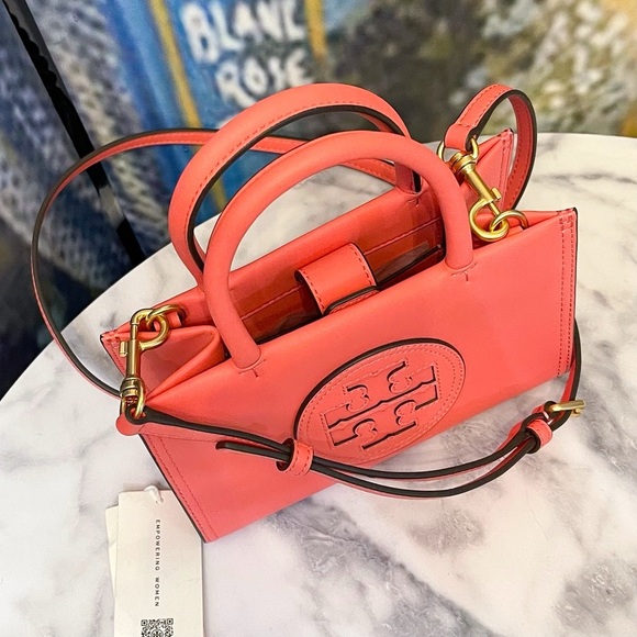 Tory Burch Ella Bio Mini Tote Coral Crush Crossbody Bag NWOT - Picture 3 of 12